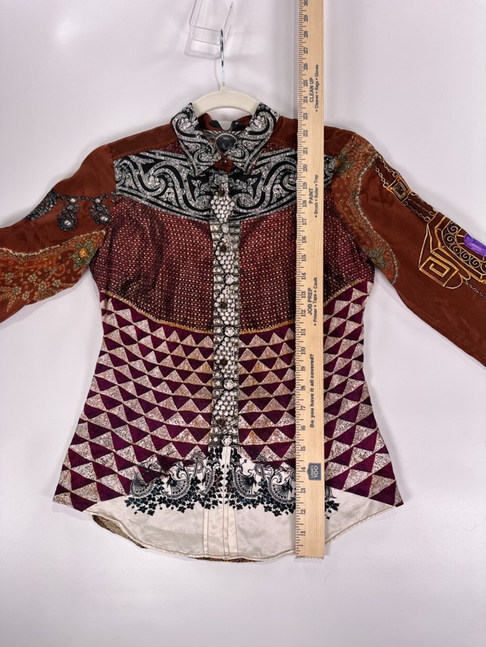 Etro 100% Silk Colorblock Geometric Paisley Long Sleeve Blouse IT 40 US 4 - Picture 9 of 10